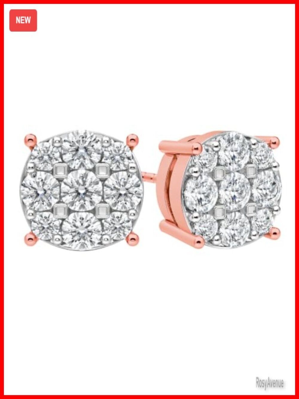 Lab Grown Diamond Cluster Stud Earrings 14K Gold Post Sterling Silver